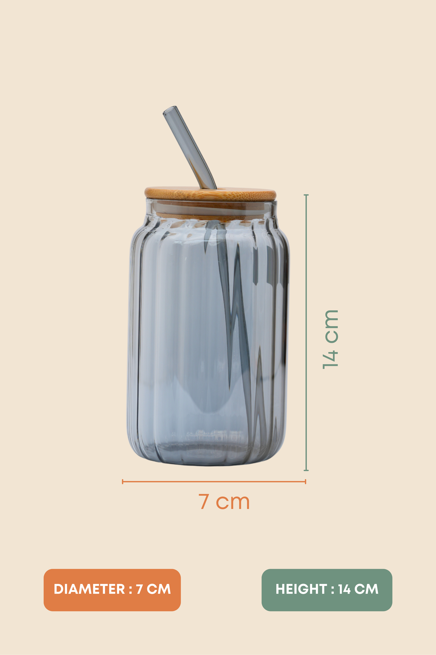 Aldo Glass Tumbler with Wooden Lid & Glass Straw Set of 2 (540ml)