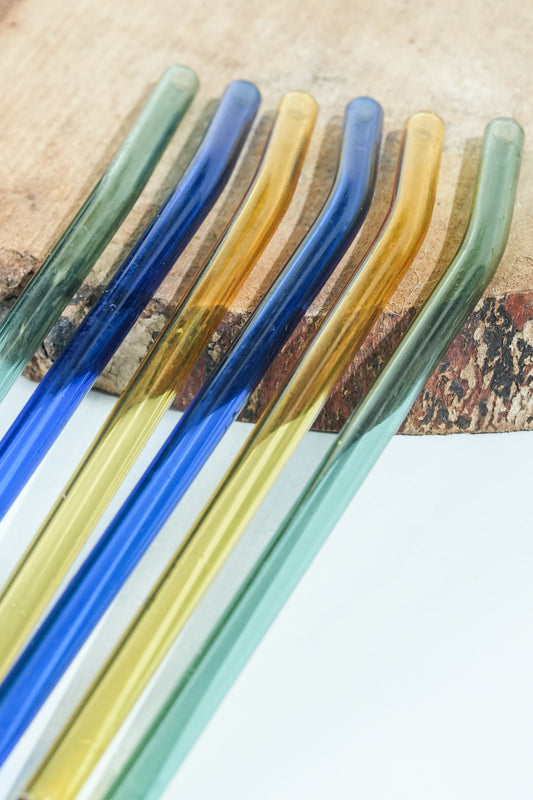 Coloured Glass Straws Set of 6 with Straw Cleaner (20cm)