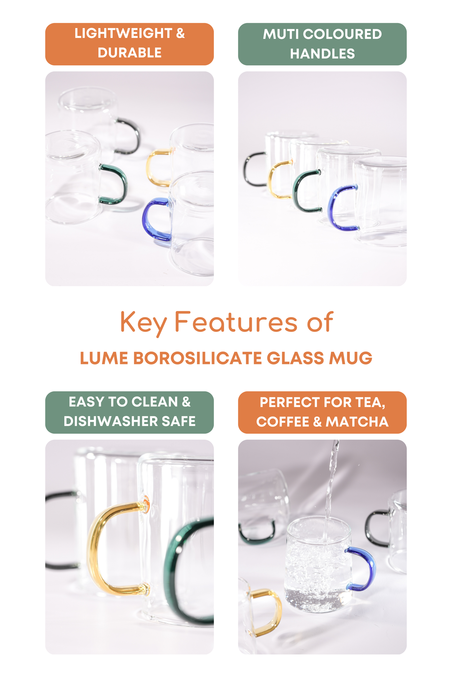 Lume Borosilicate Glass Mug Set of 4 (320ml)