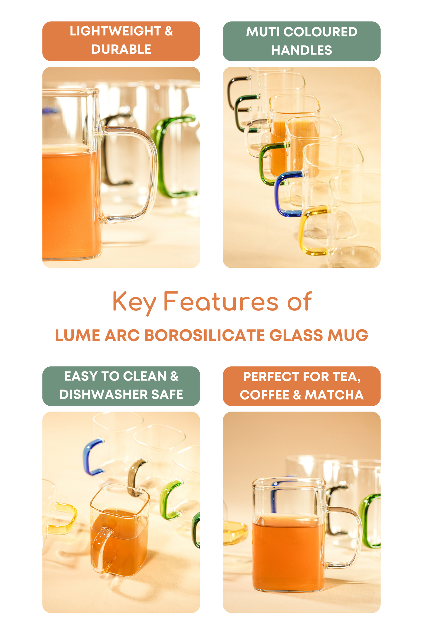 Lume Arc Borosilicate Glass Mug Set of 6 (230ml)