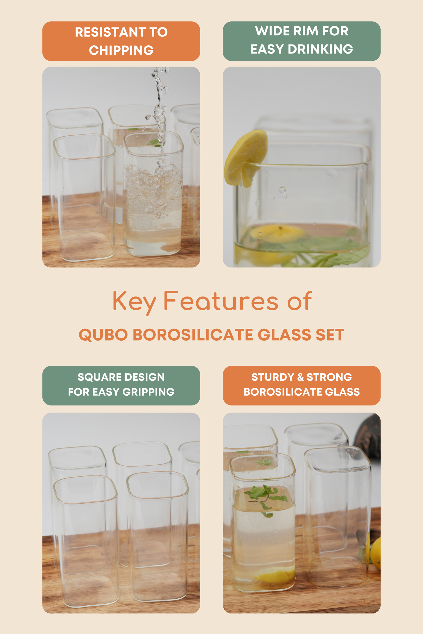 Qubo Borosilicate Glass Set of 6 (320ml)