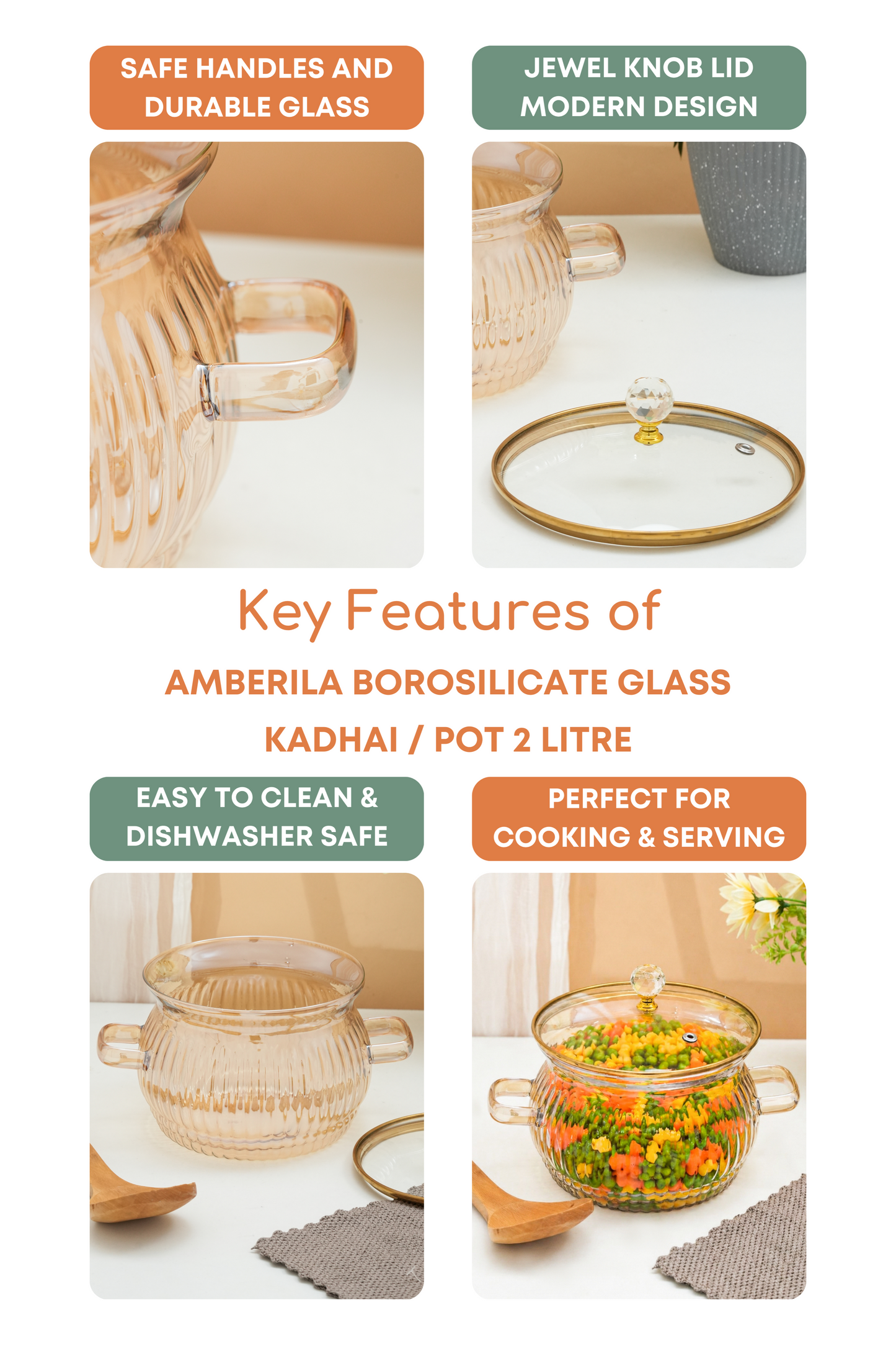 Amberila Borosilicate Glass Kadhai / Pot (2 Litre)