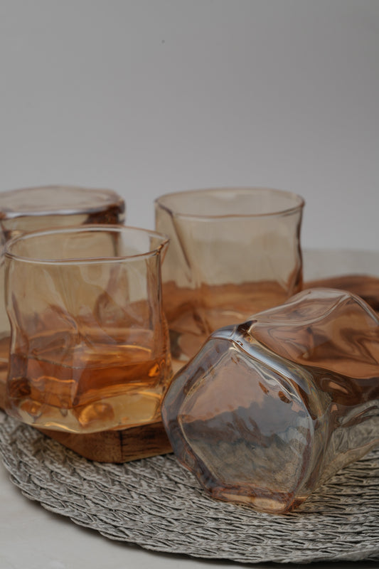 Sculpted Amber Wave Whiskey Glass Set of 6 (300ml)
