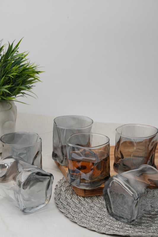 Sculpted Smoke Wave Whiskey Glass Set of 6 (300ml)