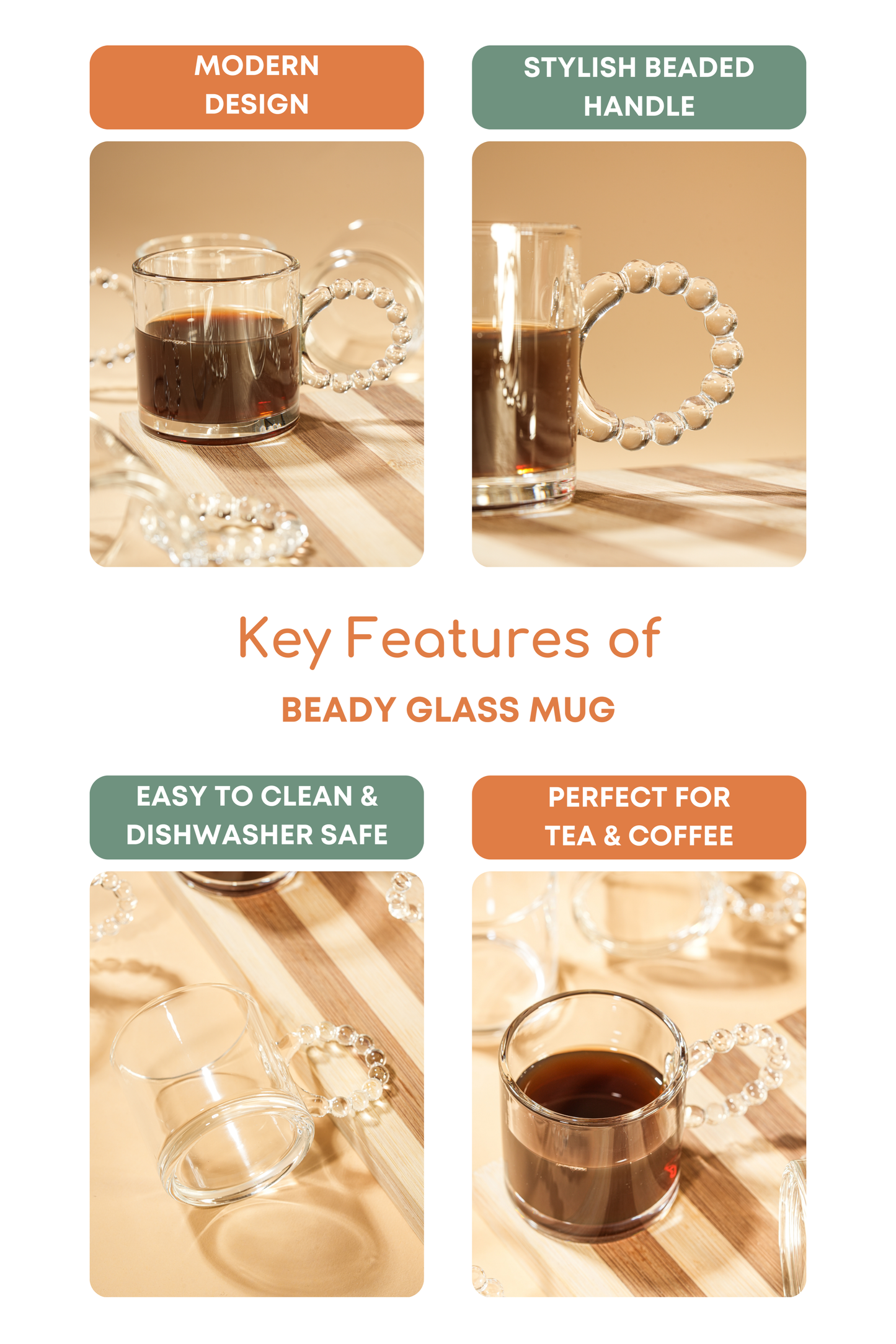 Beady Glass Mug Set of 6 (110ml)