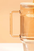 Stam Amber Glass Tumbler with Wooden Lid & Glass Straw (750ml)