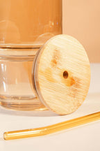 Stam Amber Glass Tumbler with Wooden Lid & Glass Straw (750ml)