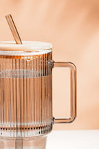 Stan Smoke Glass Tumbler with Wooden Lid & Glass Straw (750ml)