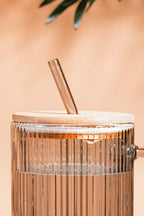 Stan Smoke Glass Tumbler with Wooden Lid & Glass Straw (750ml)