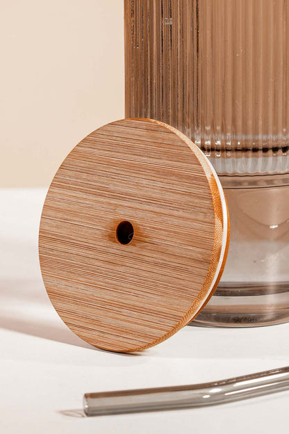 Stan Smoke Glass Tumbler with Wooden Lid & Glass Straw (750ml)
