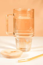 Stam Amber Glass Tumbler with Wooden Lid & Glass Straw (750ml)