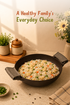 Cast Iron Flat Bottom Kadai 20.5cm / 8 inch (1.4 ltrs), Pre-seasoned, Naturally Nonstick, 100% Pure, Toxin-free, Gas & Induction