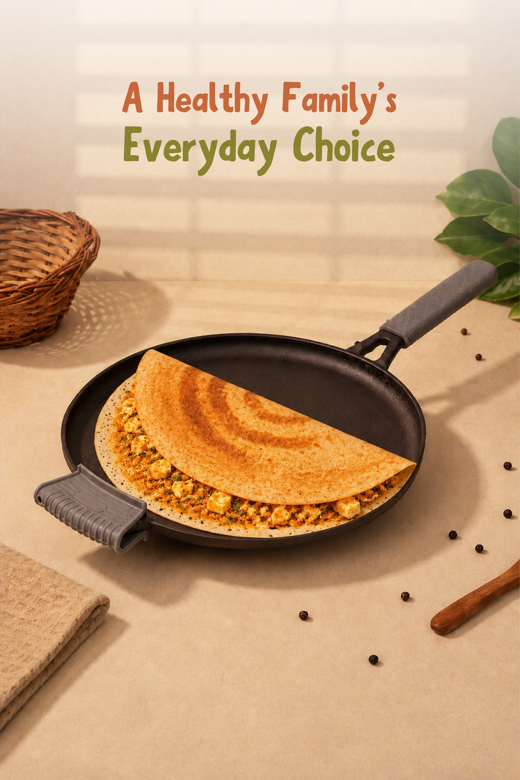 Cast Iron Dosa Tawa With Long Handle 30.5cm / 12 inch, Pre-seasoned, Naturally Nonstick, 100% Pure, Toxin-free, Gas & Induction
