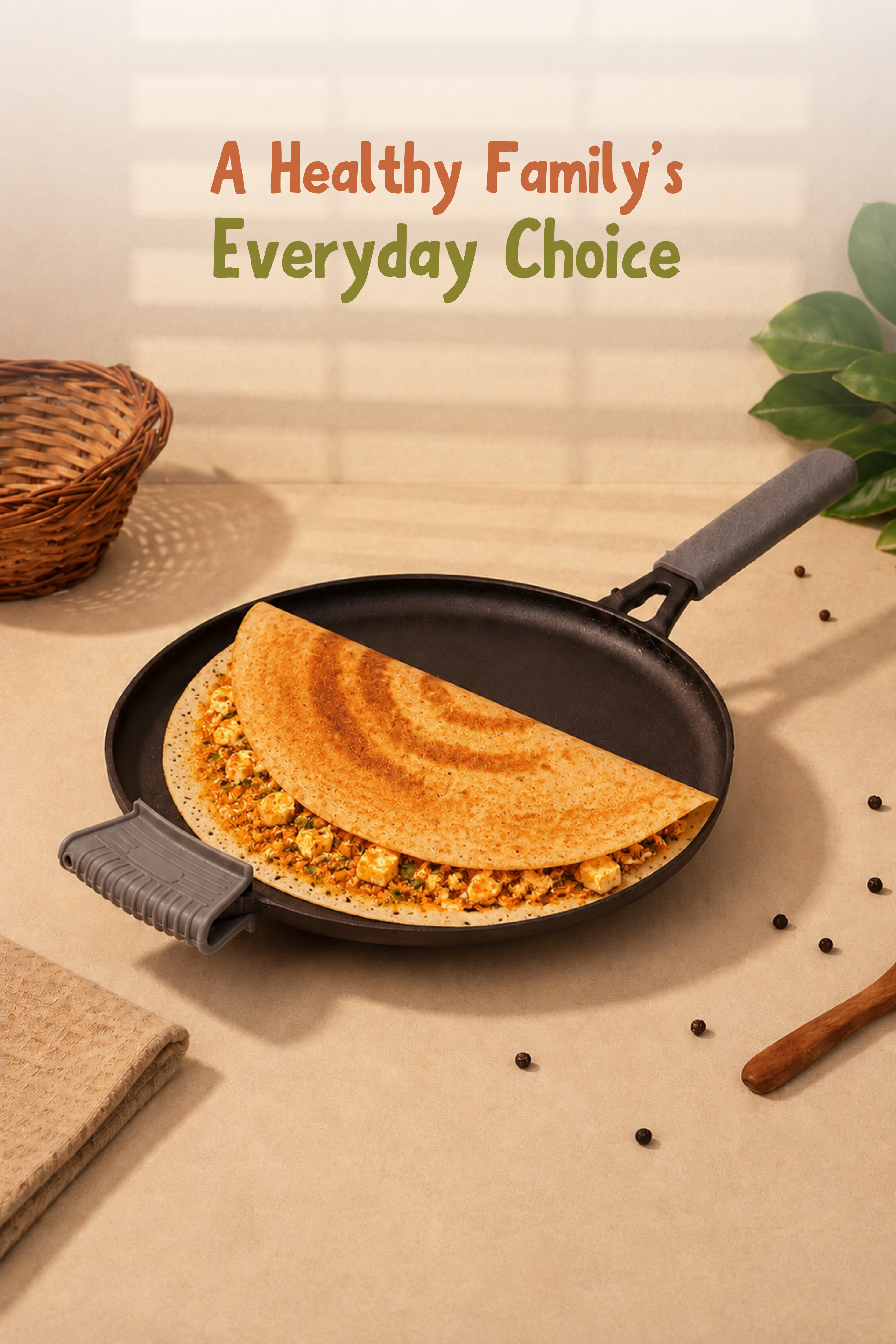 Cast Iron Dosa Tawa With Long Handle 30.5cm / 12 inch, Pre-seasoned, Naturally Nonstick, 100% Pure, Toxin-free, Gas & Induction