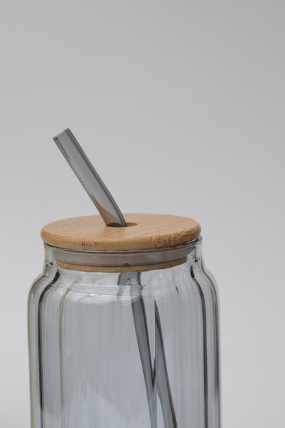 Aldo Glass Tumbler with Wooden Lid & Glass Straw Set of 2 (540ml)