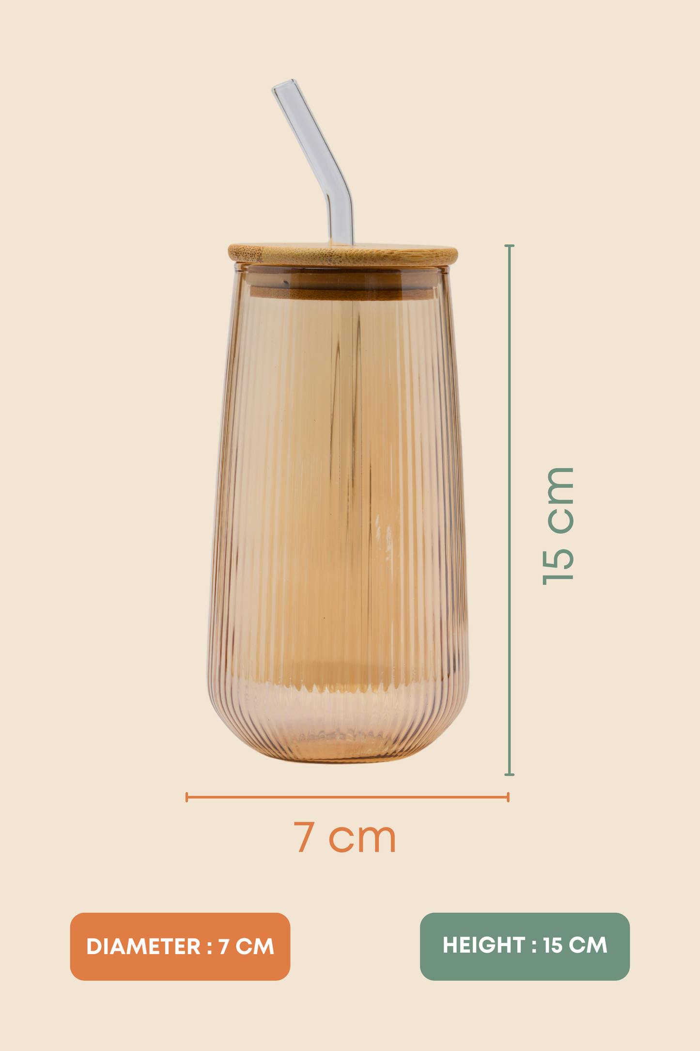 Amber Grove Glass Tumbler with Wooden Lid & Glass Straw Set of 2 (540ml)