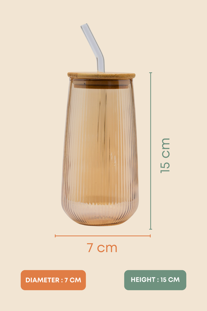 Amber Grove Glass Tumbler with Wooden Lid & Glass Straw Set of 2 (540ml)