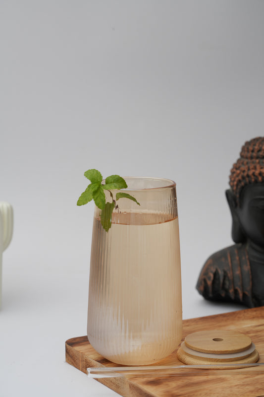Amber Grove Glass Tumbler with Wooden Lid & Glass Straw Set of 2 (540ml)