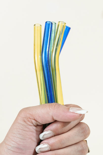 Coloured Glass Straws Set of 6 with Straw Cleaner (20cm)