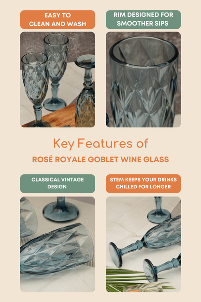 Blue Rose Goblet Wine Glass Set of 6 (165ml)