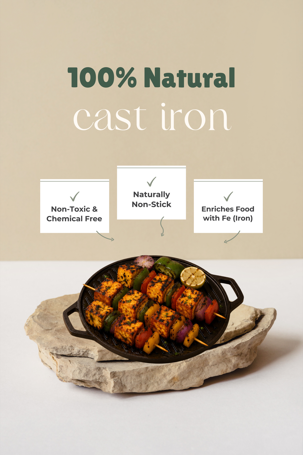Cast Iron 2 in 1 Grill Plate / Dosa Tawa 30.5cm / 12 inch - Pre-seasoned, 100% Pure, Toxin-free, Gas & Induction