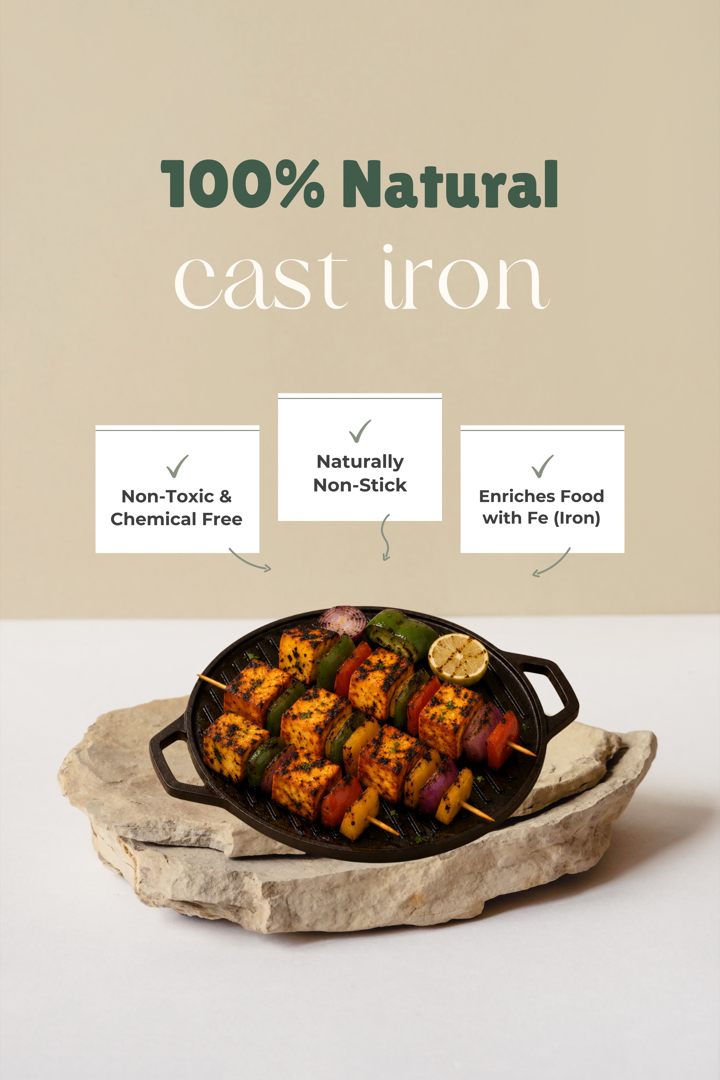 Cast Iron 2 in 1 Grill Plate / Dosa Tawa 30.5cm / 12 inch - Pre-seasoned, 100% Pure, Toxin-free, Gas & Induction