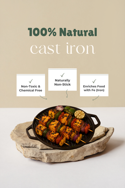 Cast Iron 2 in 1 Grill Plate / Dosa Tawa 30.5cm / 12 inch - Pre-seasoned, 100% Pure, Toxin-free, Gas & Induction