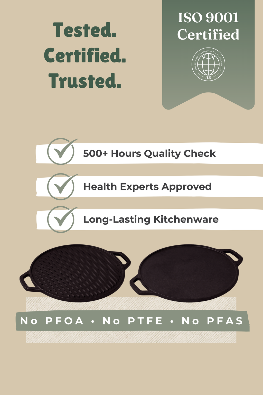 Cast Iron 2 in 1 Grill Plate / Dosa Tawa 30.5cm / 12 inch - Pre-seasoned, 100% Pure, Toxin-free, Gas & Induction
