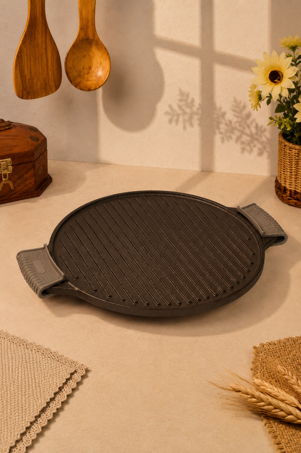 Cast Iron 2 in 1 Grill Plate / Dosa Tawa 30.5cm / 12 inch - Pre-seasoned, 100% Pure, Toxin-free, Gas & Induction
