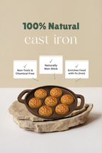 Cast Iron 7 Pit/Cup Kuzhi Paniyaram/Paddu Pan/Appe Maker 19cm, Pre-seasoned, 100% Pure, Toxin-free, Gas & Induction