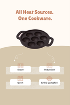 Cast Iron 7 Pit/Cup Kuzhi Paniyaram/Paddu Pan/Appe Maker 19cm, Pre-seasoned, 100% Pure, Toxin-free, Gas & Induction