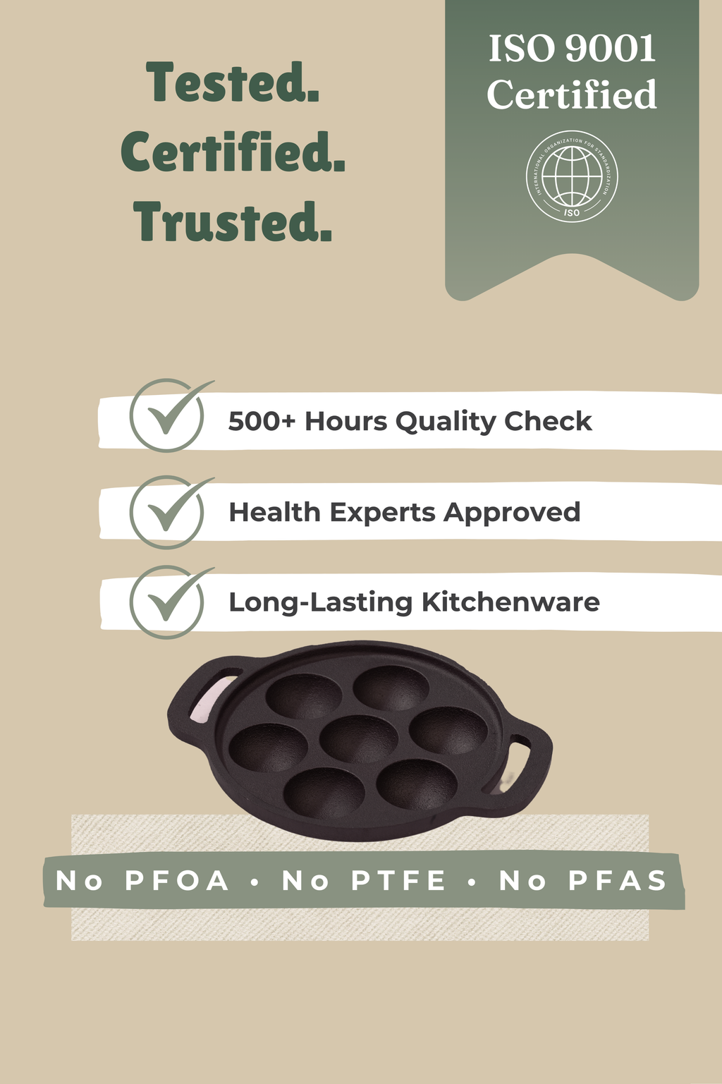 Cast Iron 7 Pit/Cup Kuzhi Paniyaram/Paddu Pan/Appe Maker 19cm, Pre-seasoned, 100% Pure, Toxin-free, Gas & Induction