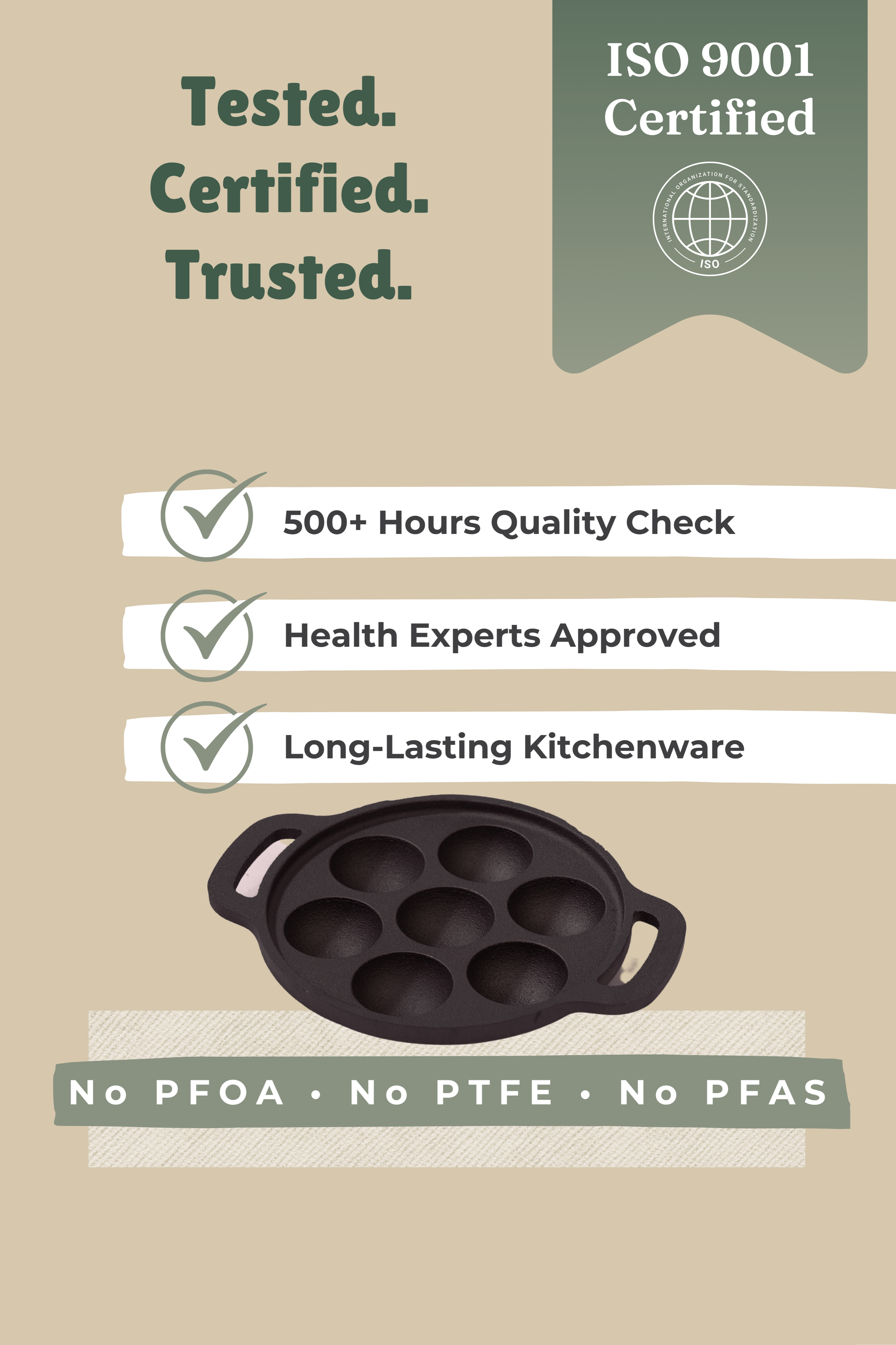 Cast Iron 7 Pit/Cup Kuzhi Paniyaram/Paddu Pan/Appe Maker 19cm, Pre-seasoned, 100% Pure, Toxin-free, Gas & Induction
