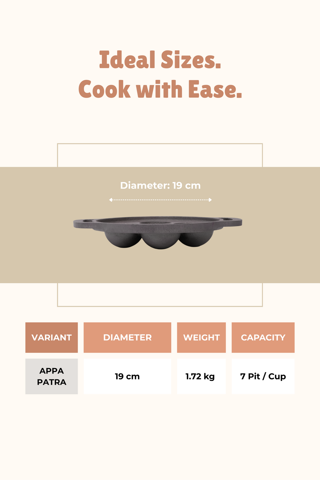 Cast Iron 7 Pit/Cup Kuzhi Paniyaram/Paddu Pan/Appe Maker 19cm, Pre-seasoned, 100% Pure, Toxin-free, Gas & Induction