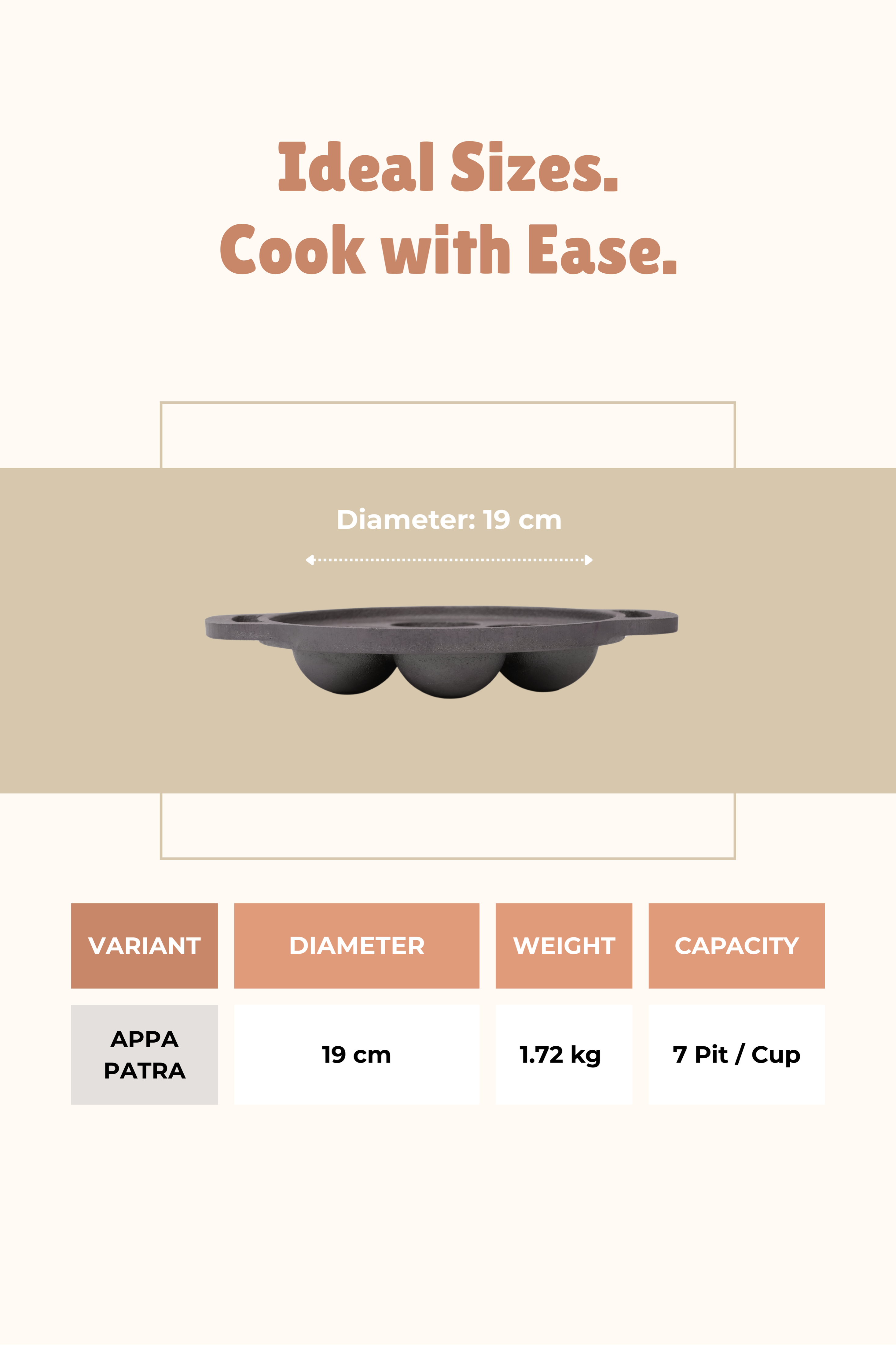 Cast Iron 7 Pit/Cup Kuzhi Paniyaram/Paddu Pan/Appe Maker 19cm, Pre-seasoned, 100% Pure, Toxin-free, Gas & Induction