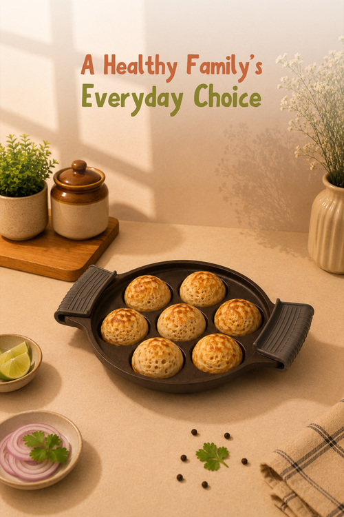 Cast Iron 7 Pit/Cup Kuzhi Paniyaram/Paddu Pan/Appe Maker 19cm, Pre-seasoned, 100% Pure, Toxin-free, Gas & Induction
