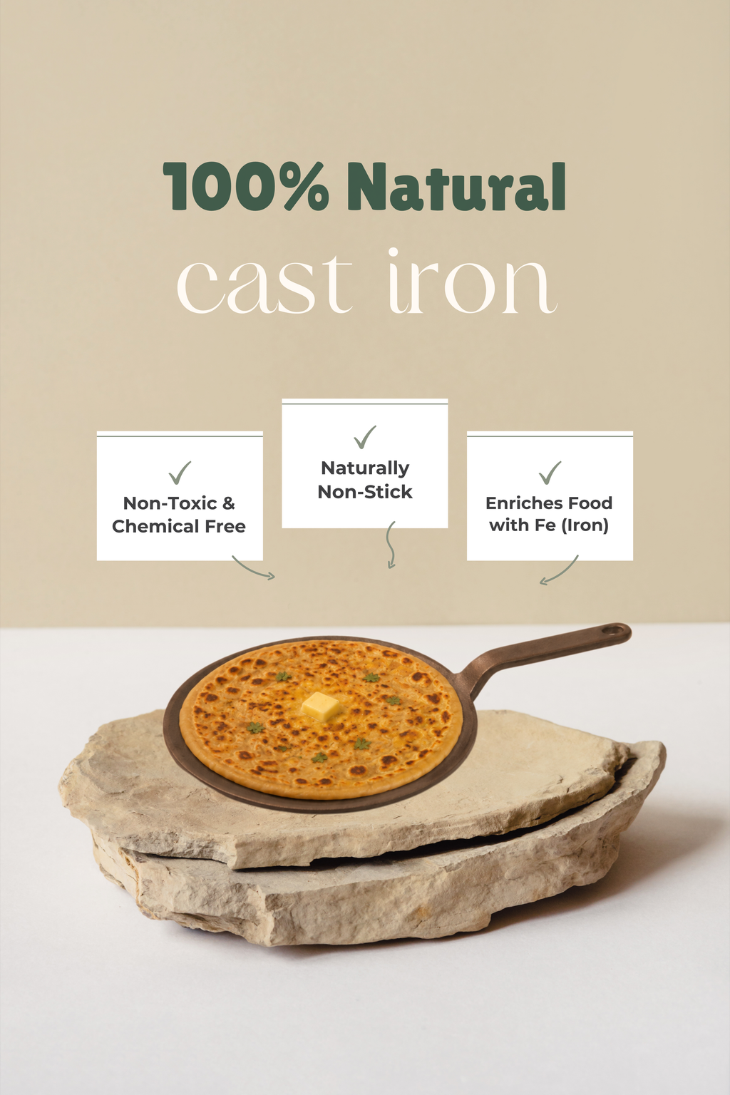 Cast Iron Concave Roti Tawa 22.9cm / 9 inch, Pre-seasoned, Nonstick, 100% Pure, Toxin-free