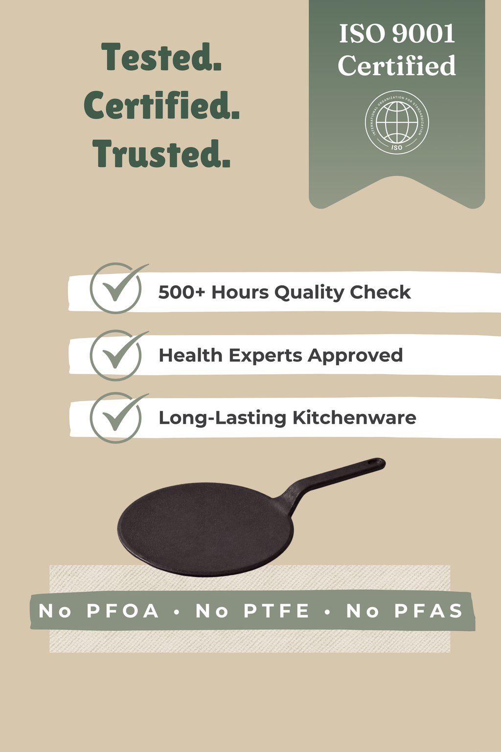 Cast Iron Concave Roti Tawa 22.9cm / 9 inch, Pre-seasoned, Nonstick, 100% Pure, Toxin-free