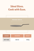 Cast Iron Concave Roti Tawa 22.9cm / 9 inch, Pre-seasoned, Nonstick, 100% Pure, Toxin-free