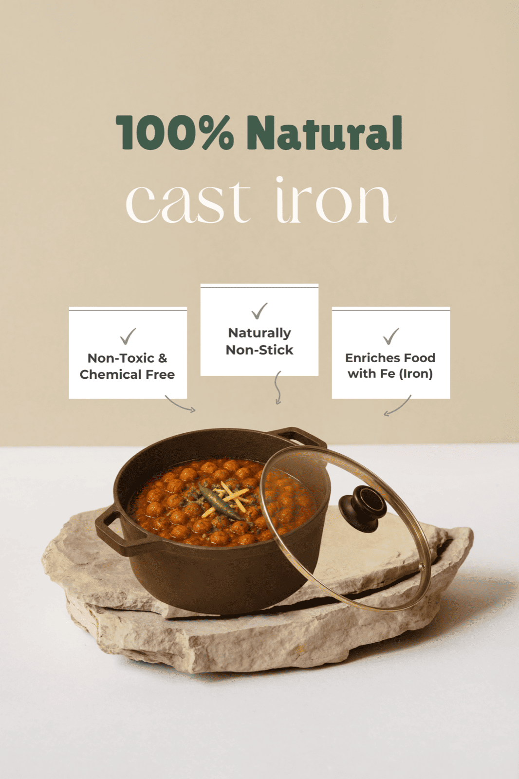 Cast Iron Dutch Oven / Casserole 10 inch / 25.4cm with Glass Lid 4L,Pre-seasoned, 100% Pure, Toxin-free, Induction with Silicone Sleeves