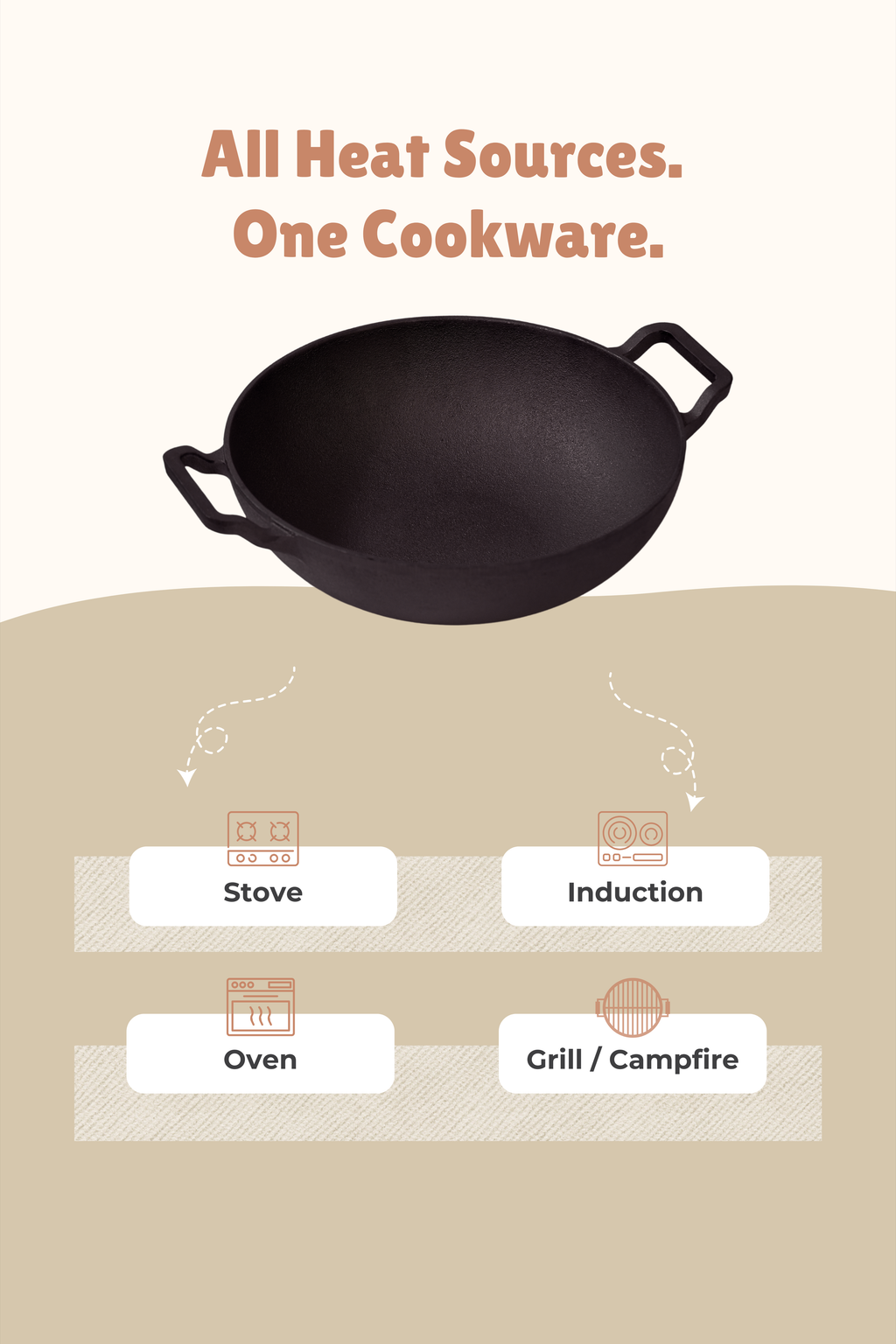 Cast Iron Flat Bottom Kadai 30.48cm / 12 inch (3 ltrs), Pre-seasoned, Naturally Nonstick, 100% Pure, Toxin-free, Gas & Induction