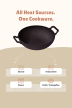 Cast Iron Flat Bottom Kadai 30.48cm / 12 inch (3 ltrs), Pre-seasoned, Naturally Nonstick, 100% Pure, Toxin-free, Gas & Induction