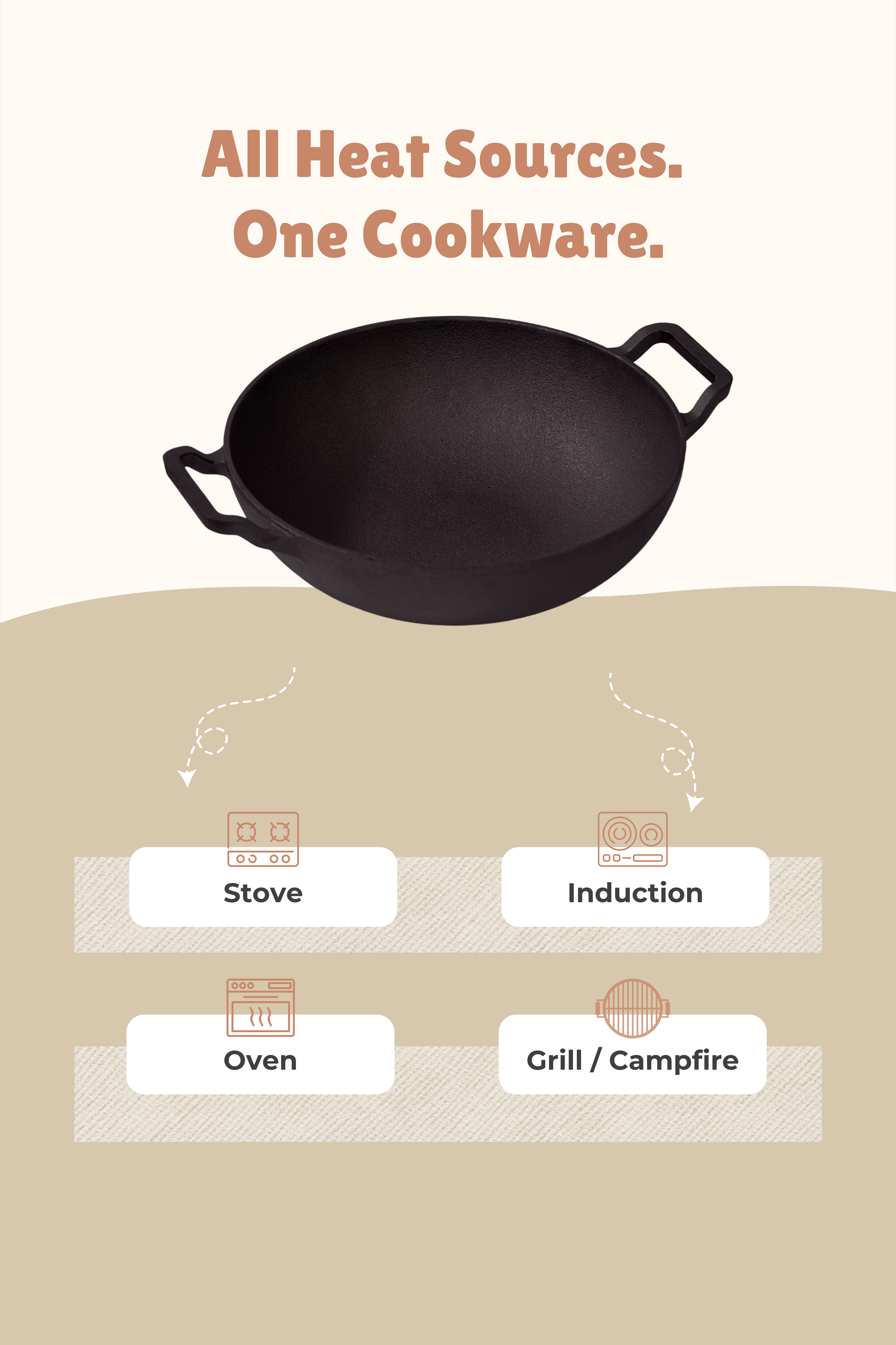 Cast Iron Flat Bottom Kadai 30.48cm / 12 inch (3 ltrs), Pre-seasoned, Naturally Nonstick, 100% Pure, Toxin-free, Gas & Induction