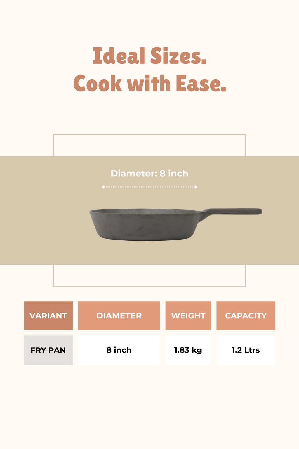 Cast Iron Fry Pan/Skillet 20.32cm / 8 inch (1.2L), Pre-seasoned, Naturally Nonstick, 100% Pure, Toxin-free, Gas & Induction