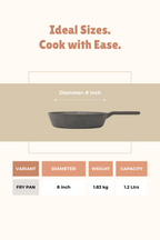 Cast Iron Fry Pan/Skillet 20.32cm / 8 inch (1.2L), Pre-seasoned, Naturally Nonstick, 100% Pure, Toxin-free, Gas & Induction