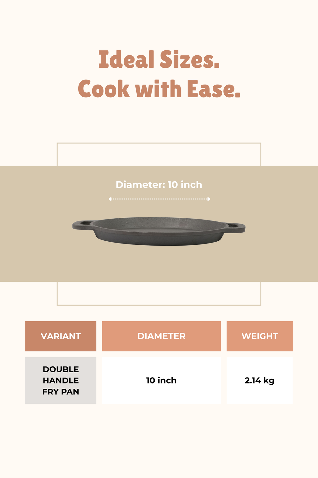 Cast Iron Double Handle Fry Pan/Skillet 25.5cm / 10 inch, Pre-seasoned, Naturally Nonstick, 100% Pure, Toxin-free, Gas & Induction