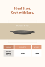 Cast Iron Double Handle Fry Pan/Skillet 25.5cm / 10 inch, Pre-seasoned, Naturally Nonstick, 100% Pure, Toxin-free, Gas & Induction