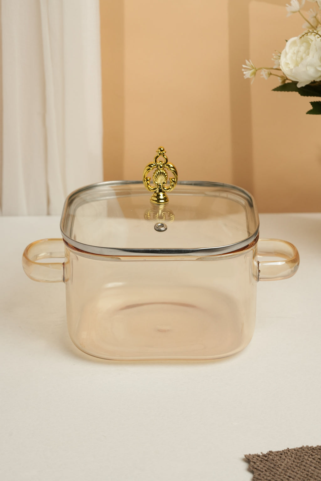 Amber Crown Borosilicate Glass Kadhai / Pot 2 Litre