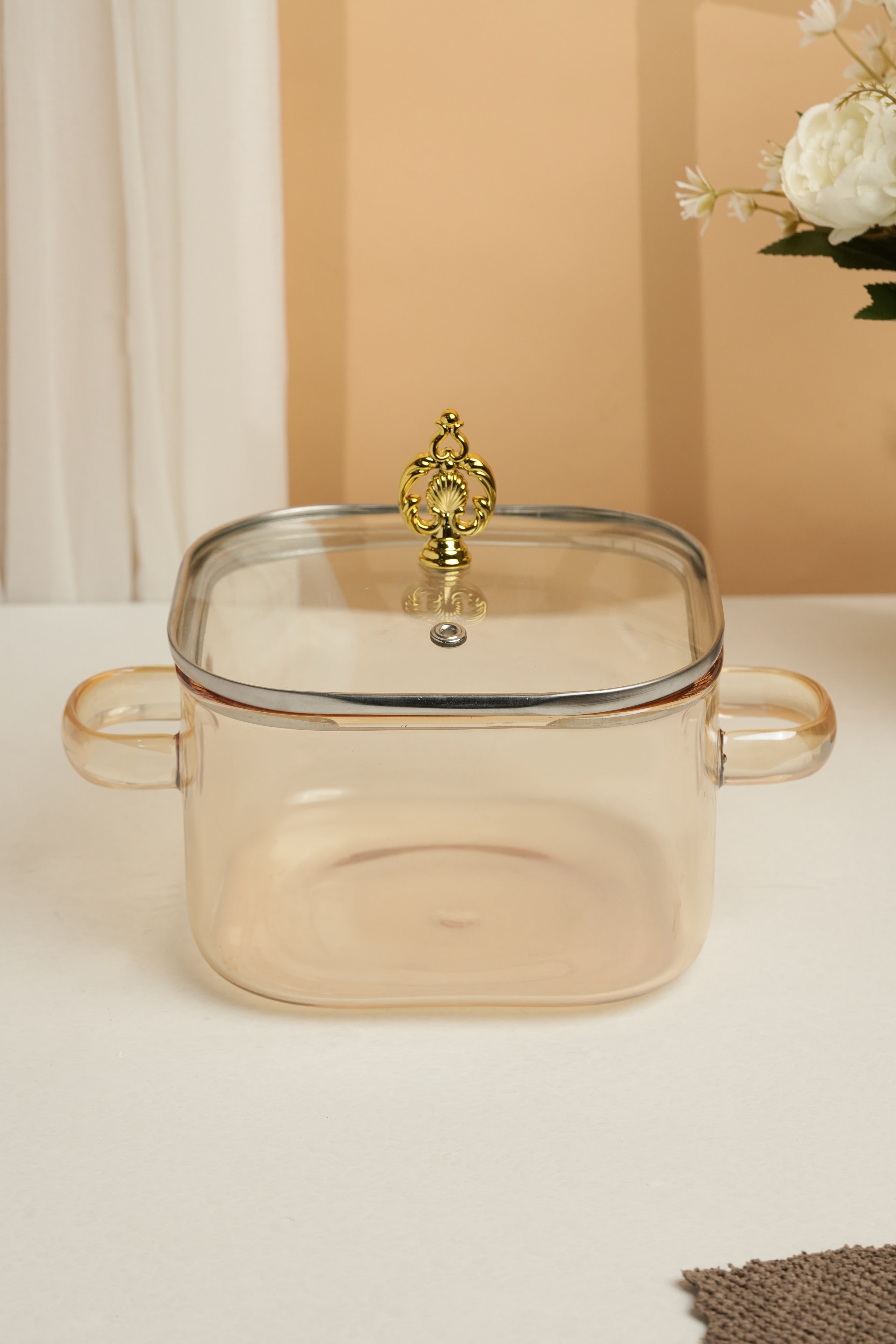 Amber Crown Borosilicate Glass Kadhai / Pot 2 Litre