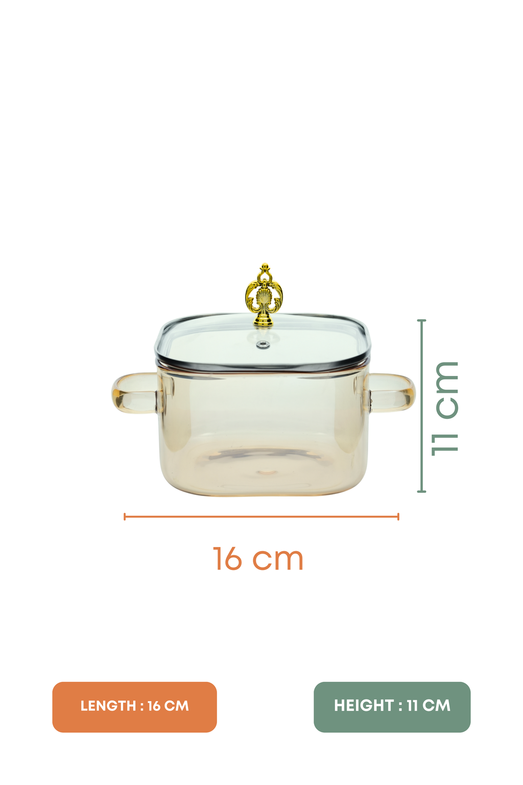 Amber Crown Borosilicate Glass Kadhai / Pot 2 Litre